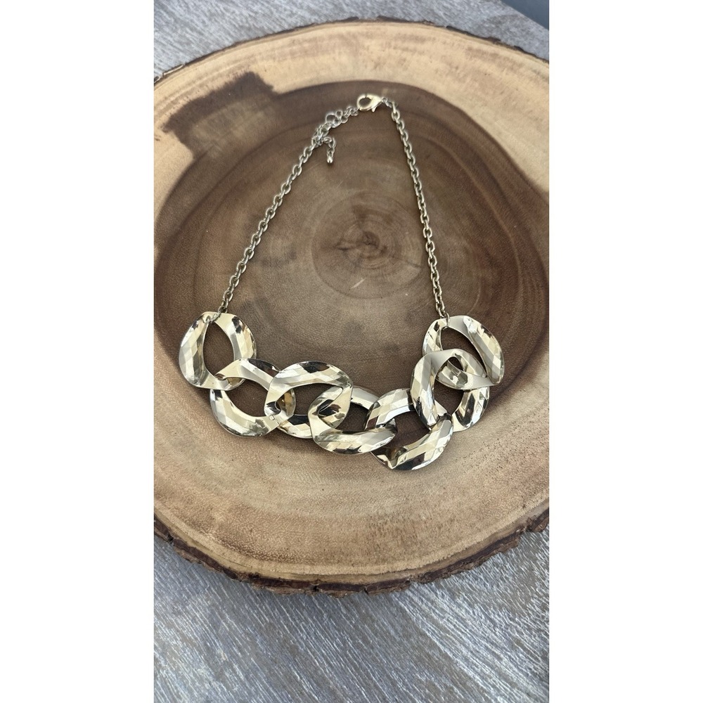 Chunky Gold Tone Statement Necklace Chain Geometric Circle Adjustable Boho Retro - Picture 6 of 7
